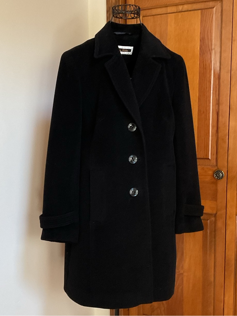 Kristen Blake Black Wool Coat with Classic Button Front